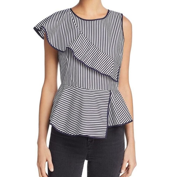 Parker Asymmetrical Striped Ruffled Top - Picture 1 of 6